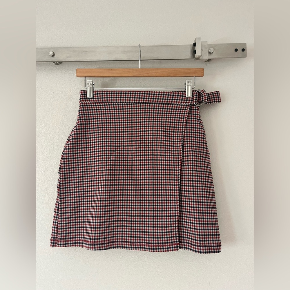 Hollister Red and Blue Checkered Wrap Mini Skirt